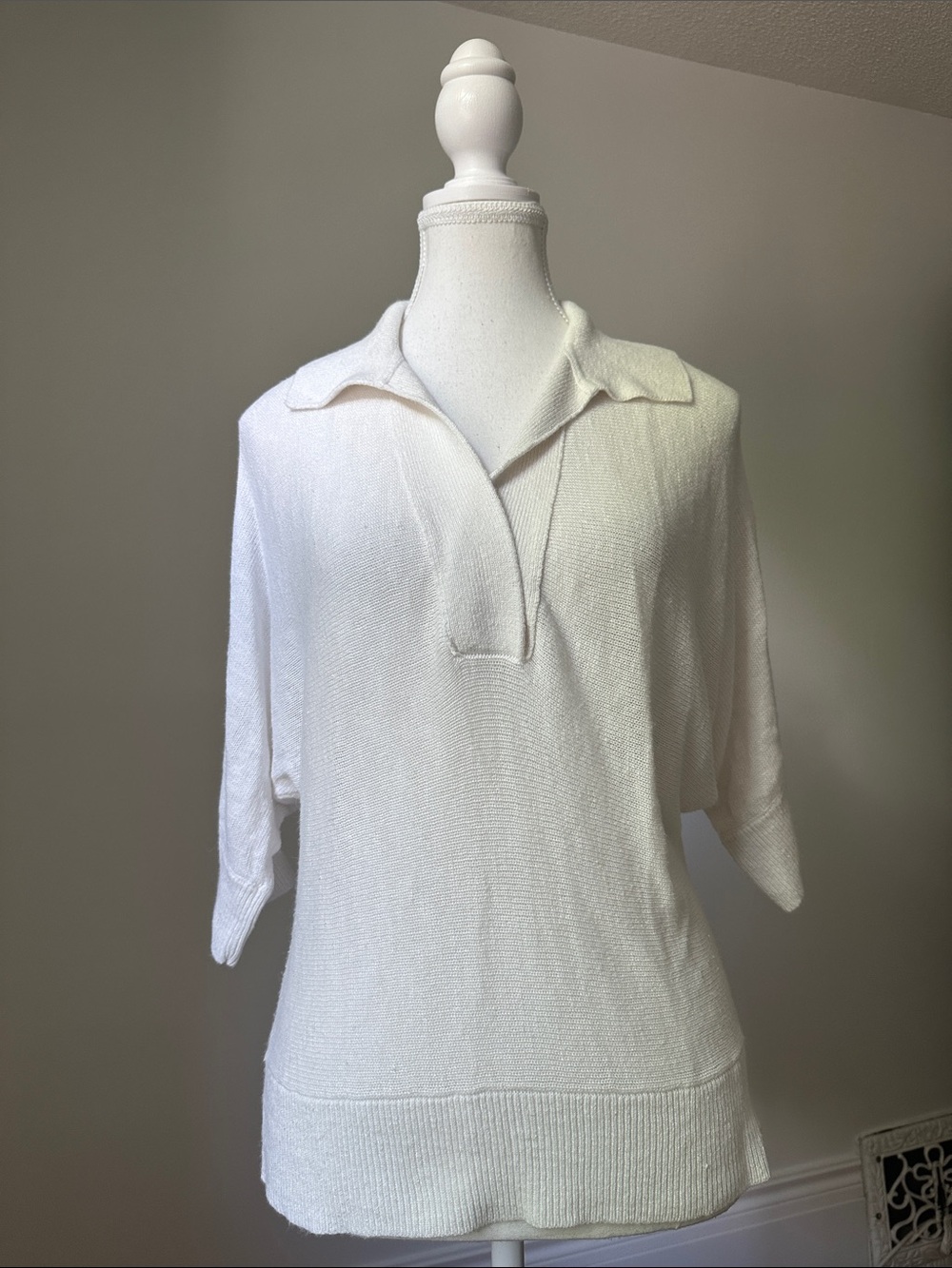BANANA REPUBLIC White Collared Knit 1/2 Sleeve Preppy Beach Comfy Sweater Medium